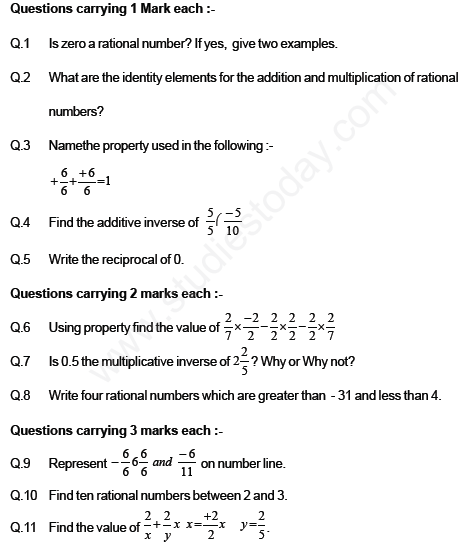 Cbse Class 8 Mathematics Rational Numbers Assignment Set D